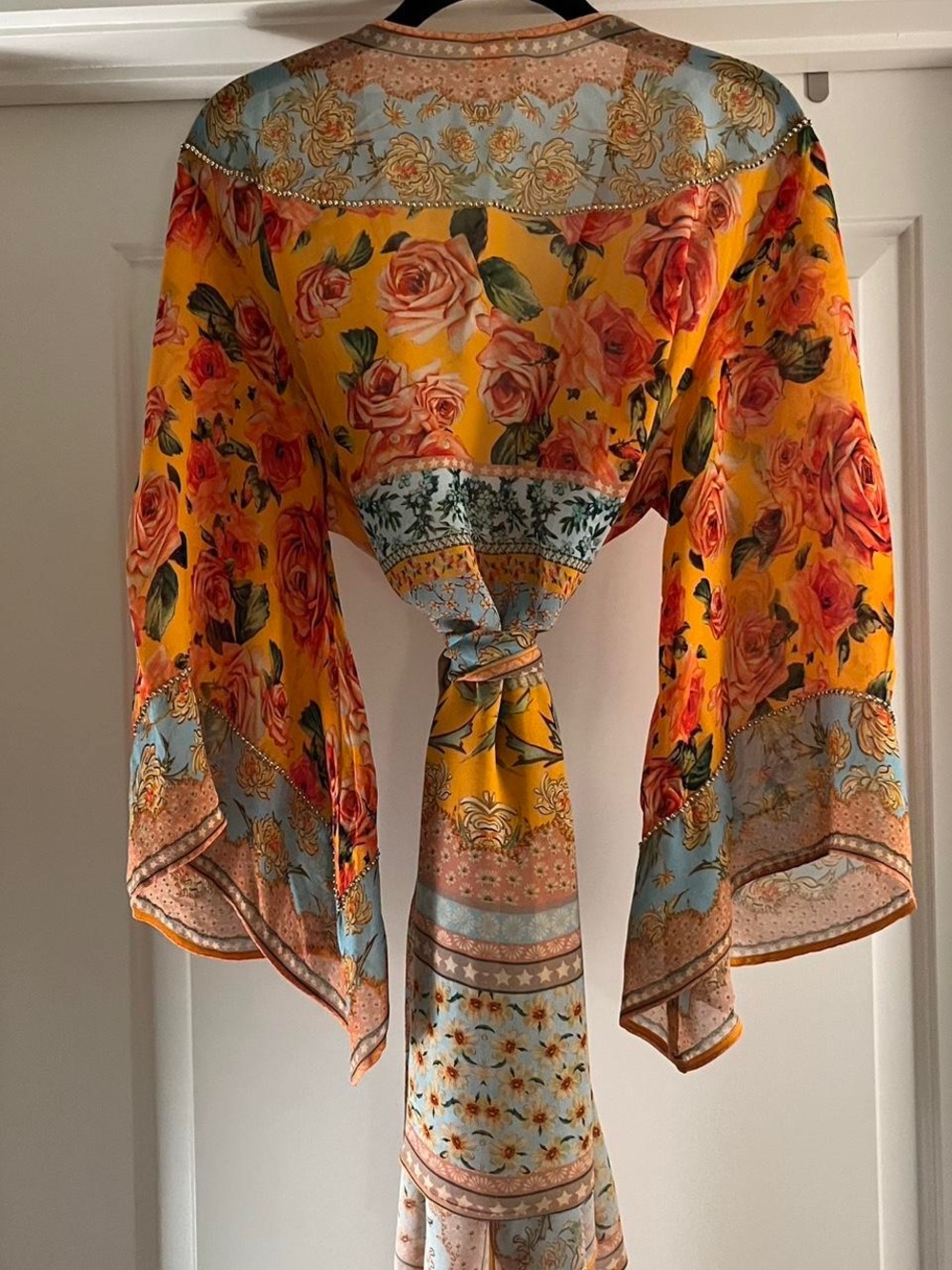 Agua Bendita Yellow and Blue Floral Swim Coverup Kimono - Picture 2 of 7